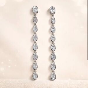 NWT Elegant CZ Silver 2 Inch Drop Push Back Stud Earrings